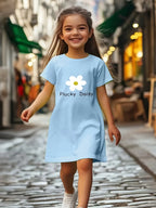 Girls' white floral print dress, comfortable polyester blend, elastic and comfortable