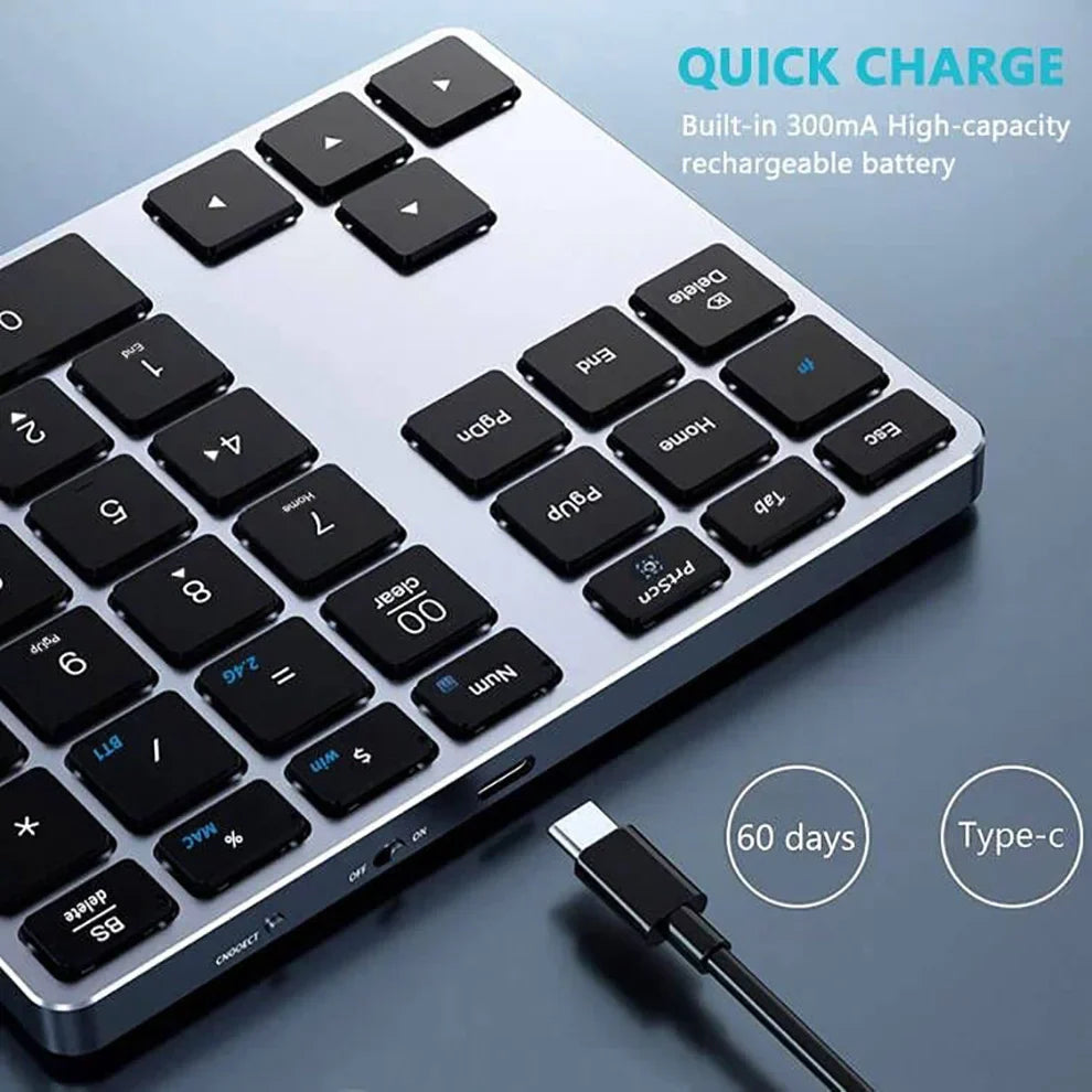 Wireless Number Pad Rechargeable Bluetooth Numeric Keyboard For Mac Windows 35-Keys Aluminum Numpad Keypad For Accountants