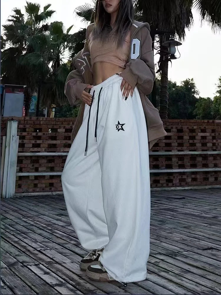 American Star Print Women Oversized Pants High Waist Loose Casual Sports Pants for Women Spring Summer Thin Woman Trouser Y2K