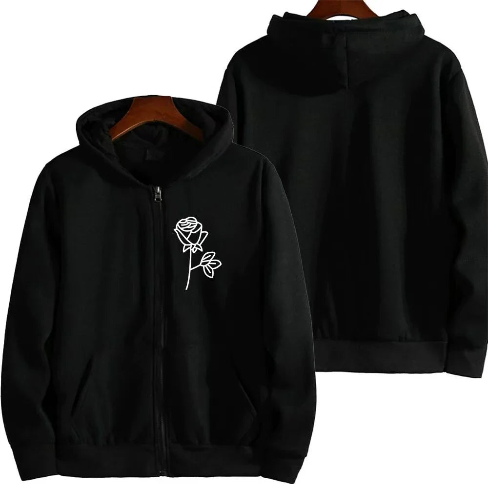 Fashionable Hot Selling Printed Unisex Solid Color Versatile Hoodie for Couples Trendy Casual Street Style Zipper Hoodie