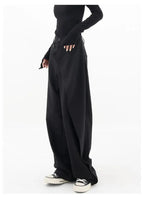 HOUZHOU Women Wide Suit Pants High Waist Gothic Japanese Style Baggy Black Trousers Irregular Straight Pants Casual Streetwear