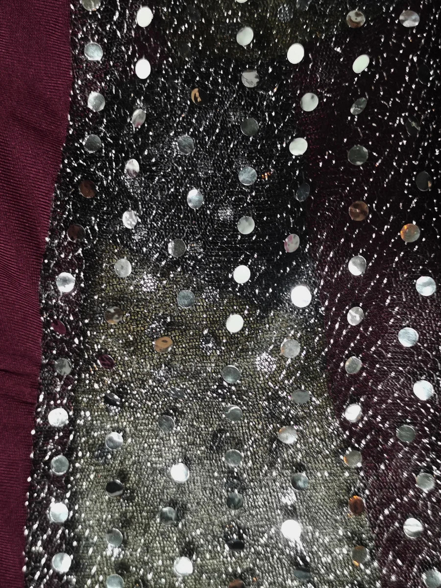 LW Plus Size Two Pieces Set Crop Top See Through Sequined Pants Set Autumn New Fashion Women's Long Sleeve Top Skinny Pants Set