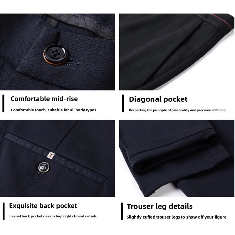Top Grade Flat Waist Milk Shreds Business New Brand Casual Office Fashion Long Straight Pants Men Trousers Mens Clothes 2025