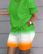 Fashion Casual Women's Shorts Short Sleeve Suit Gradient Letter Print Summer Suit T-shirt + Shorts 2 Pieces Plus Size Dress