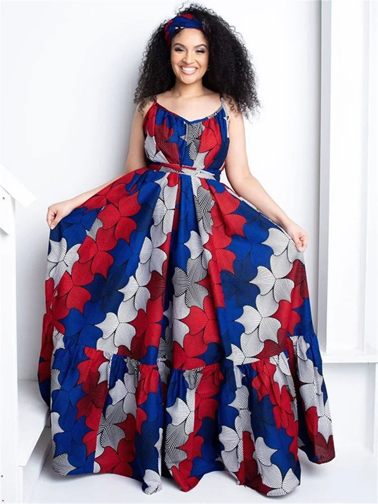 Wmstar Plus Size Dresses for Women Floral Printed Slip  Loose Stretch Big Swing Maxi Dress Summer Clothes Wholesale Dropshipping