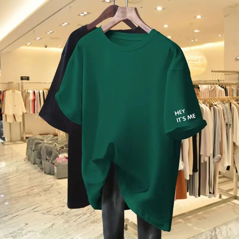 Women Clothing Basic T-shirt Summer 100 Cotton Casual Solid Korean Fashion Tops Simple All-match Loose Tees