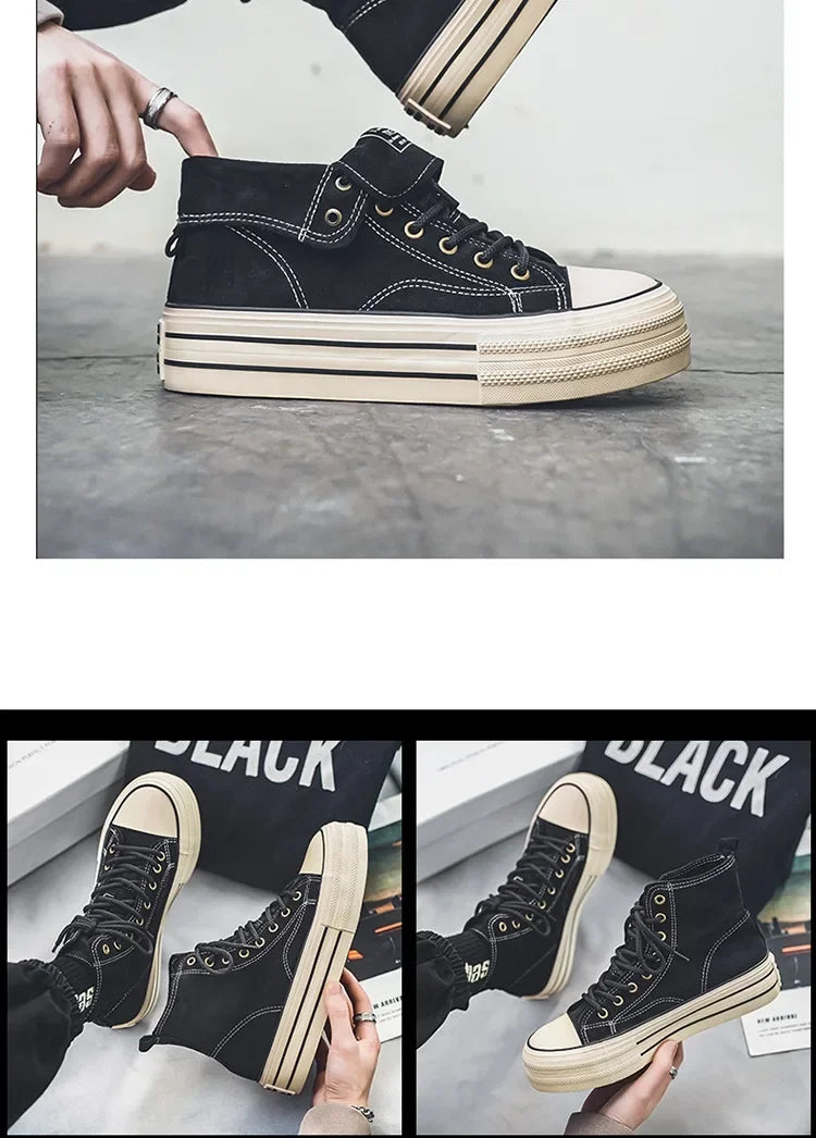 Classic Fashion Skateboarding Shoes for Men Women Comfy Suede Leather High Top Sneakers Men Height-increasing Platform Sneakers