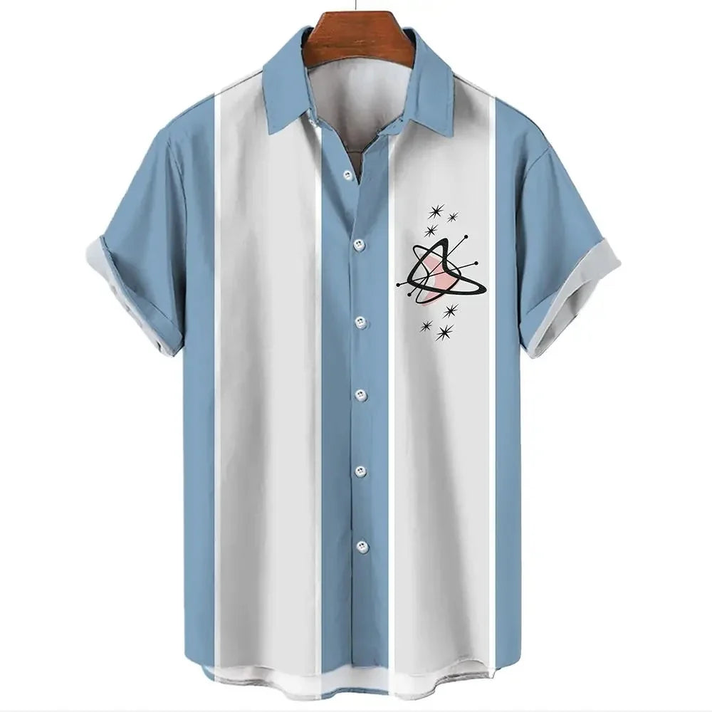 Men's Shirt for men Fashion Bowling Ball Pattern Tops Summer Men's Clothing Short-Sleeved Button Loose Blouse Hawaiian Shirts