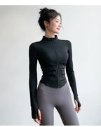 Long Sleeve Sports Jacket Women Zip Fitness Yoga Shirt Winter Warm Gym Top Activewear Running Coats Workout Clothes For Cycling