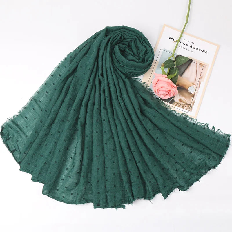 Dot Pom Pom Cotton Hijab Scarves Women Muslim Shawls Big Size Headscarf Wraps Solid Headbands Turbans Bandana Foulard Bufandas