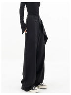 HOUZHOU Women Wide Suit Pants High Waist Gothic Japanese Style Baggy Black Trousers Irregular Straight Pants Casual Streetwear