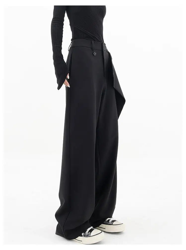 HOUZHOU Women Wide Suit Pants High Waist Gothic Japanese Style Baggy Black Trousers Irregular Straight Pants Casual Streetwear