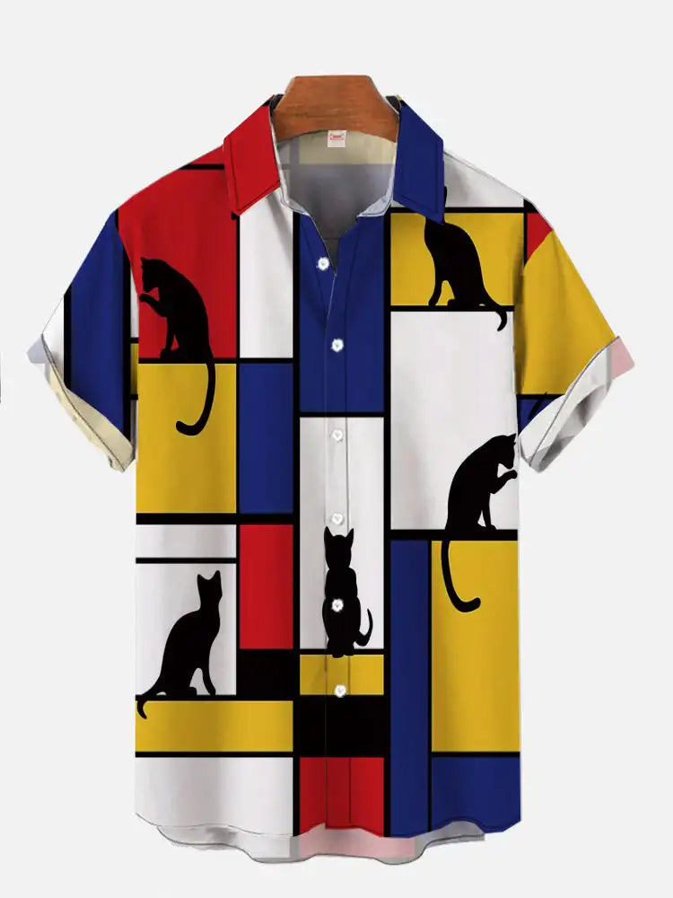 Men'S Cute Cat Printed Casual Shirt Daily Wear 3D Printing Classic Short Sleeve Fashion Hawaiian Shirts For Men Harajuku