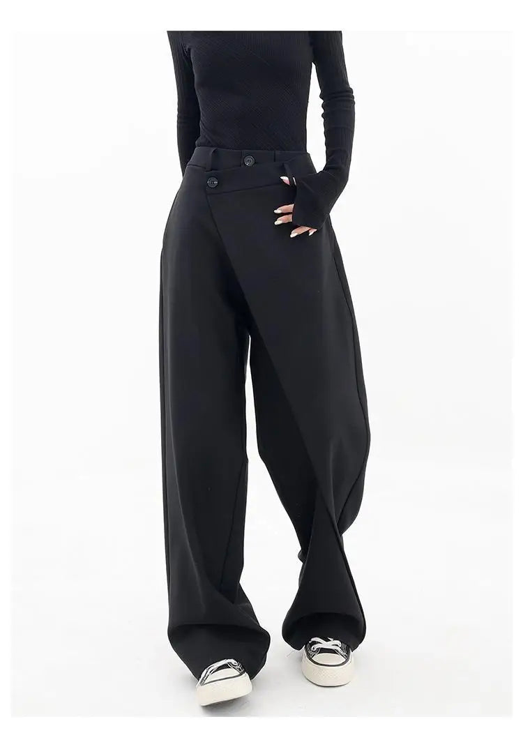 HOUZHOU Women Wide Suit Pants High Waist Gothic Japanese Style Baggy Black Trousers Irregular Straight Pants Casual Streetwear