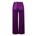 Women's Fashion Solid Color High Waist Sequin Side Zipper Draped Wide Leg Pants Pants for Women Women's Pants Women's Pants 2024