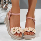 Lace Flower Wedge Heel Sandals for Women Summer Fashion Chunky Platform Sandalias Mujer Thick Bottom Non Slip Beach Shoes Woman
