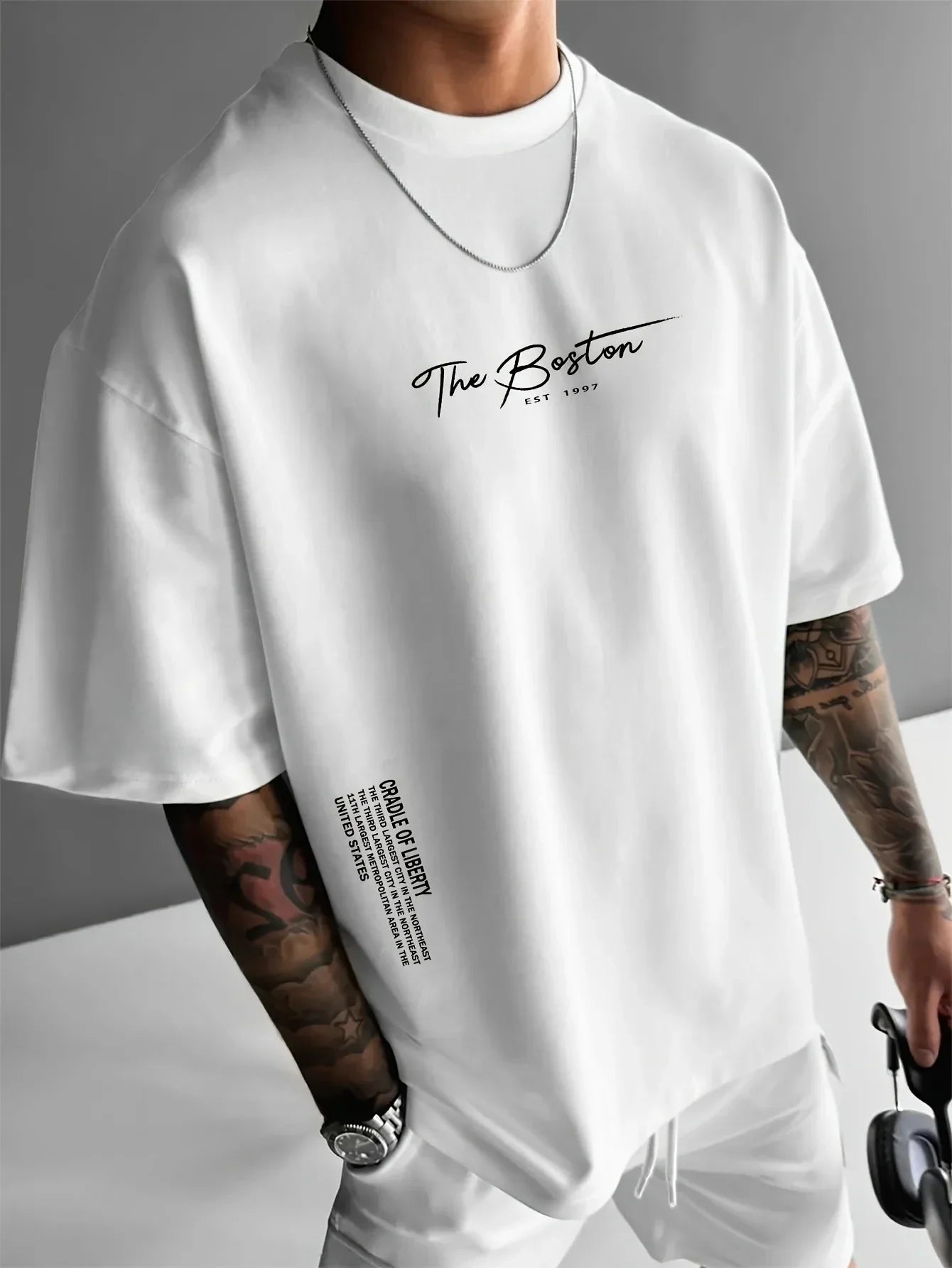 Men's Casual Fashion T-shirt Printed Cotton Boston Slogan Letter Crew Jumper Summer Daily Outdoor Sports Leisure Sports