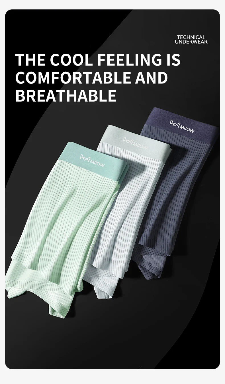 MiiOW 3Pcs Soft Ice Silk Men Boxer Underwear Men's Panties Summer Breathable Striped Underpants Male Antibacterial Boxers Trunks