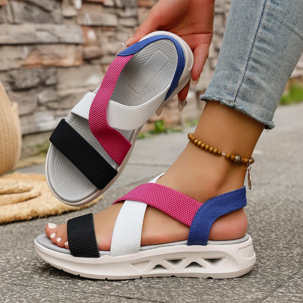 Summer New 2025 Wedge Women's Sandals Platform Outdoor Beach Shoes for Women Elastic Band Design Women Sandals Size 36-43