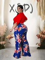 Two Piece Set Women Outfit 2x 3x 4x Summer Suit Elegant Pants and Blouse Set Casual Plus Size Pants Set Wholesale Dropshipping