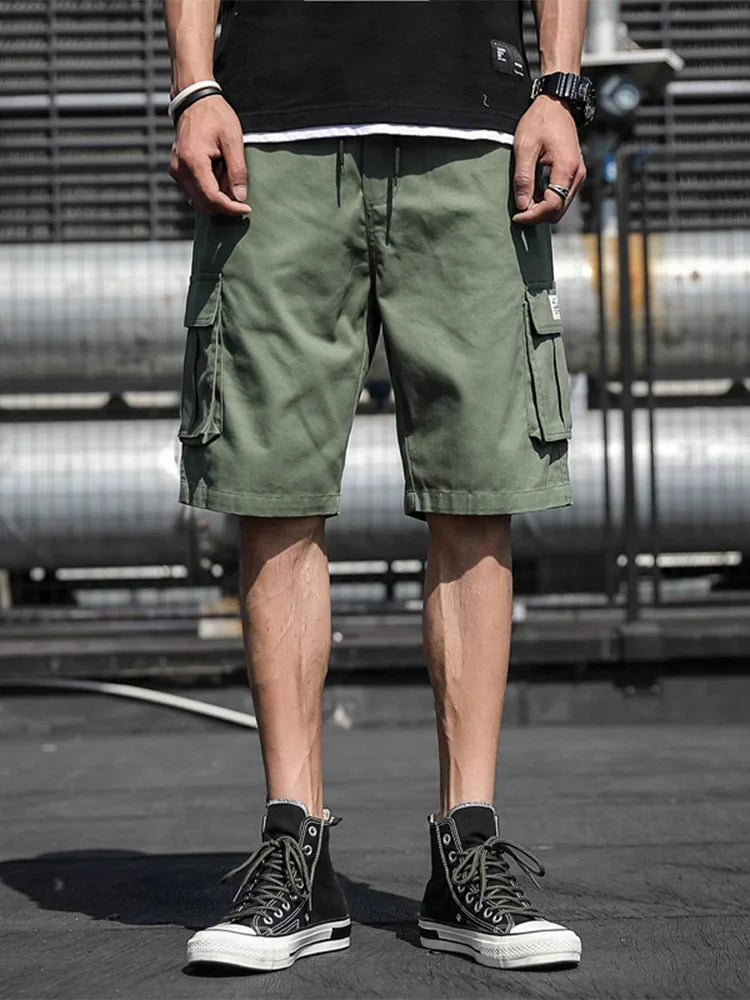 Summer Men's Cargo Shorts Cotton Loose Fit Big Size String Banding Men Short Pants Streetwear Casual Work Bermuda Shorts