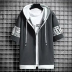 Fashion Men's Hoodies Summer Men Clothing T-shirt Zipper Hood Cartoon Casual T Shirt Print Hooded Top Short Sleeve Men