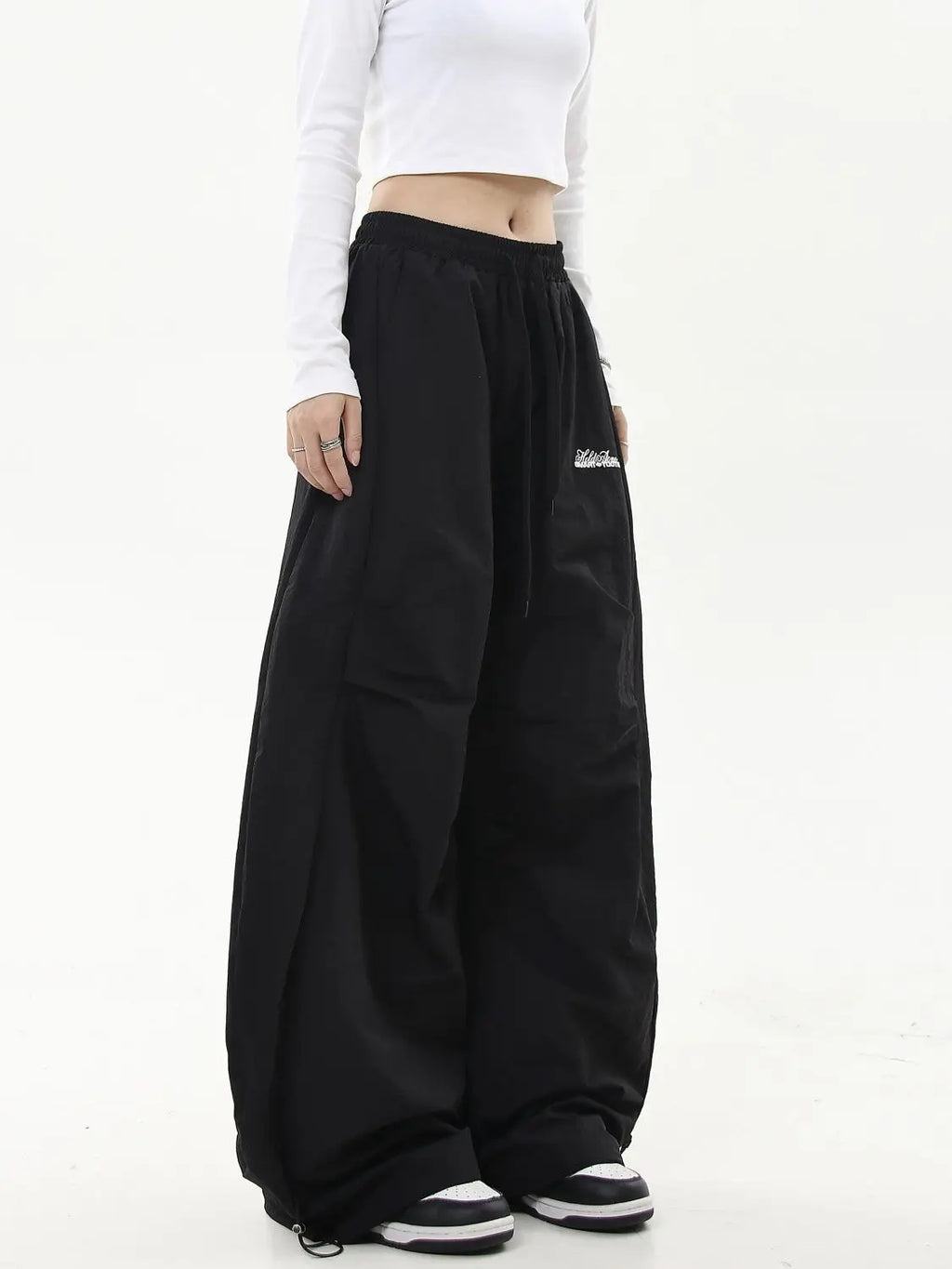 HOUZHOU Oversized Brushed Women Pants Vintage Pleated Wide Leg Trousers Warm Winter Baggy Black Trousers Harajuku Casual Joggers