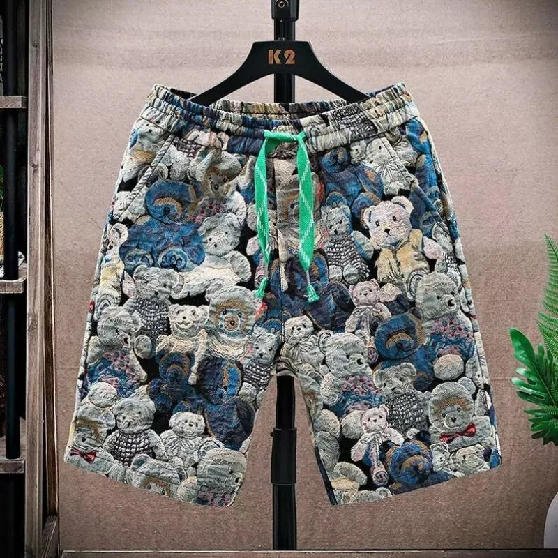Summer floral shorts men's trendy casual five quarter pants 2025 new loose trendy sports beach pants