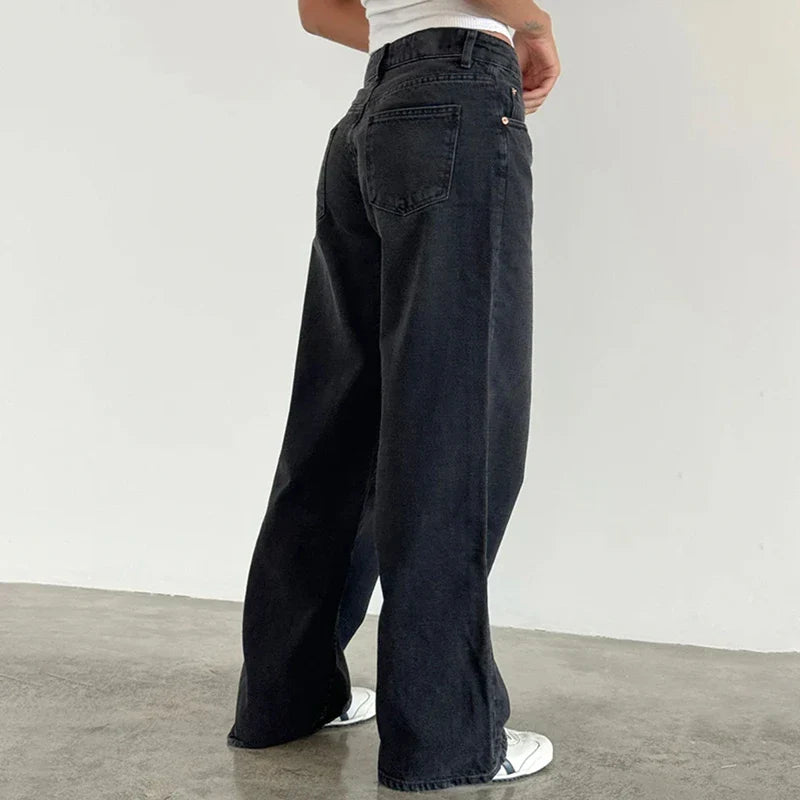 Maemukilabe Women Y2K Low Rise Baggy Jeans Retro Aesthetic Loose Fit Boyfriend Straight Wide Leg Jeans Trendy Stretch Denim Pant
