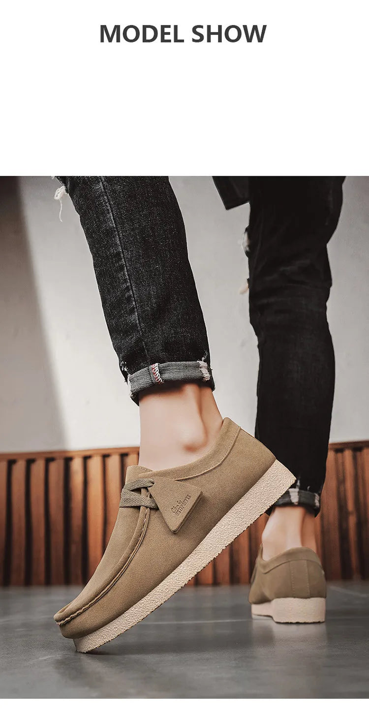 Fashion Khaki Casual Shoes For Men Suede Leather Loafers Men Platform Slip-on Men's Driving Shoes Lightweight Leisure Men Shoes