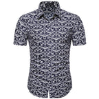 Summer New Men's Short Sleeved Shirt Thin Collar Hawaiian Style Floral Shirt Vacation Series Men's Shirt