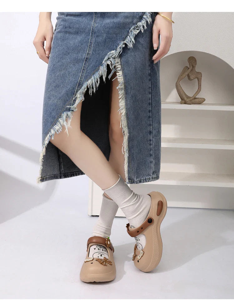 Women Mary Jane Sandals Platform Cute Bow Knot Girl Clogs Arch Support Garden Shoes Slip-on Outdoor Beach Shoes Height Increase