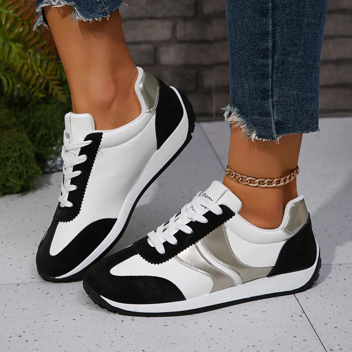 Fashion Contrast Color Platform Sneakers Women Round Toe Lace Up Sports Shoes Woman 2025 Spring Comfortable Casual Walking Shoes