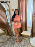 CM.YAYA Women Stand Collar Sleeveless Bodycon Midi Dress 2024 Summer Solid Evening Party Club Fashion Dresses Vestidos