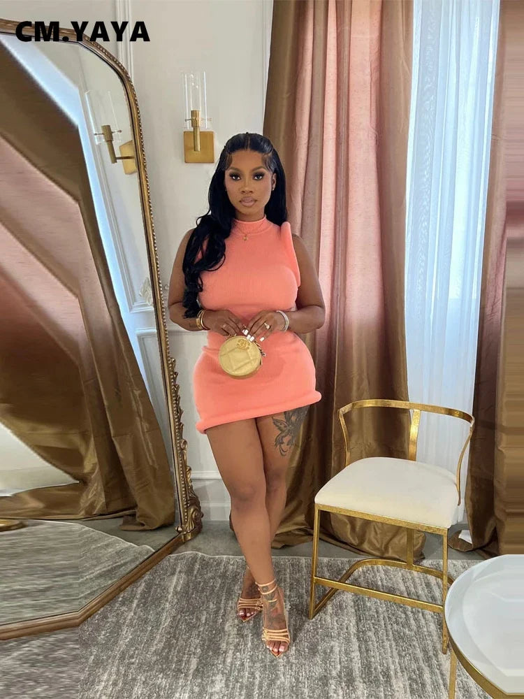 CM.YAYA Women Stand Collar Sleeveless Bodycon Midi Dress 2024 Summer Solid Evening Party Club Fashion Dresses Vestidos