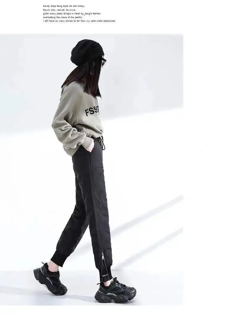down Bottoming down Cotton Pants Women's New Loose High Waist down Wadded Trousers Women's Fashion Autumn and Winter New