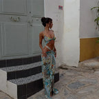 Women Sexy Printed Vestidos Chic Sleeveless Hollow Out Halter Bodycon Mini Dress 2025 Ladies Beach Seaside Vacation Bohemia Wear