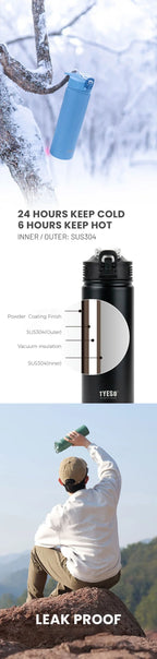 Tyeso 600ML/750ML Stainless Steel Thermos Bottles Car Insulated Cups with Straw Keeps Cold and Heat Portable Sport Thermal Mugs