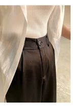 Garemay Summer Autumn Women's Pants Loose Solid Classic Black Straight High Waist Casual Silk Satin Wide Leg Trousers for Women