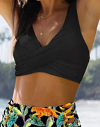 Floral Print V Neck Bikini Sets, Tie Back Tie Side Cut Out High Waist High Cut Two Pieces Swimsuit, Women's Swimwear & Clothing