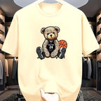 Men's summer 100% pure cotton fashionable casual loose plus size Leisure Bear printed sports round neck short sleeved T-shirt