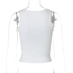 Dulzura Ribbed Sleeveless Crop Tank With Water Droplets Diamond Decorate Sexy Elegant Top Party Club Streetwear Spring Summer