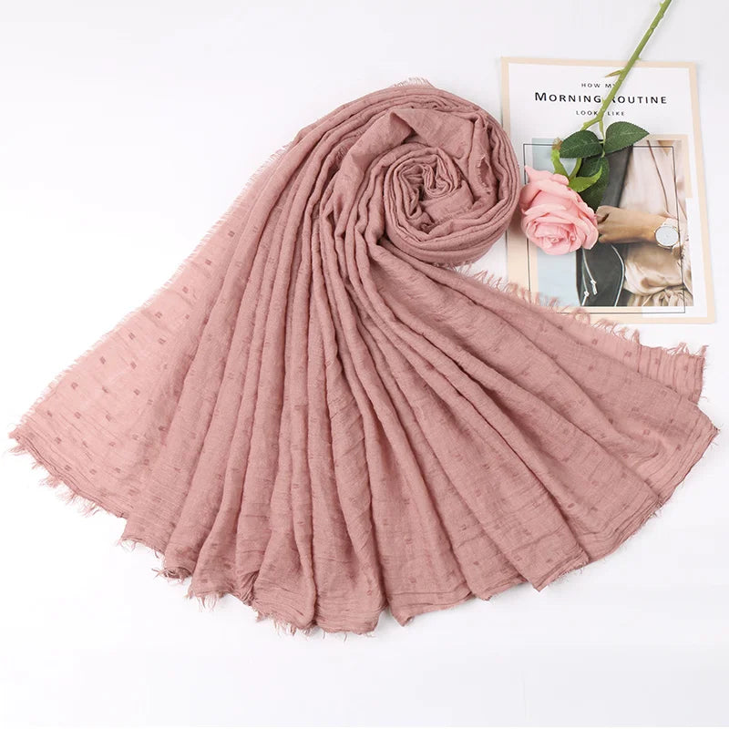 Dot Pom Pom Cotton Hijab Scarves Women Muslim Shawls Big Size Headscarf Wraps Solid Headbands Turbans Bandana Foulard Bufandas
