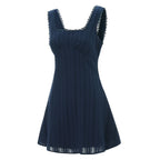 Women Summer White Short Dress Sleeveless Square Neck Lace Trim A-line Tank Dress Bohemian Casual Chic Dresses