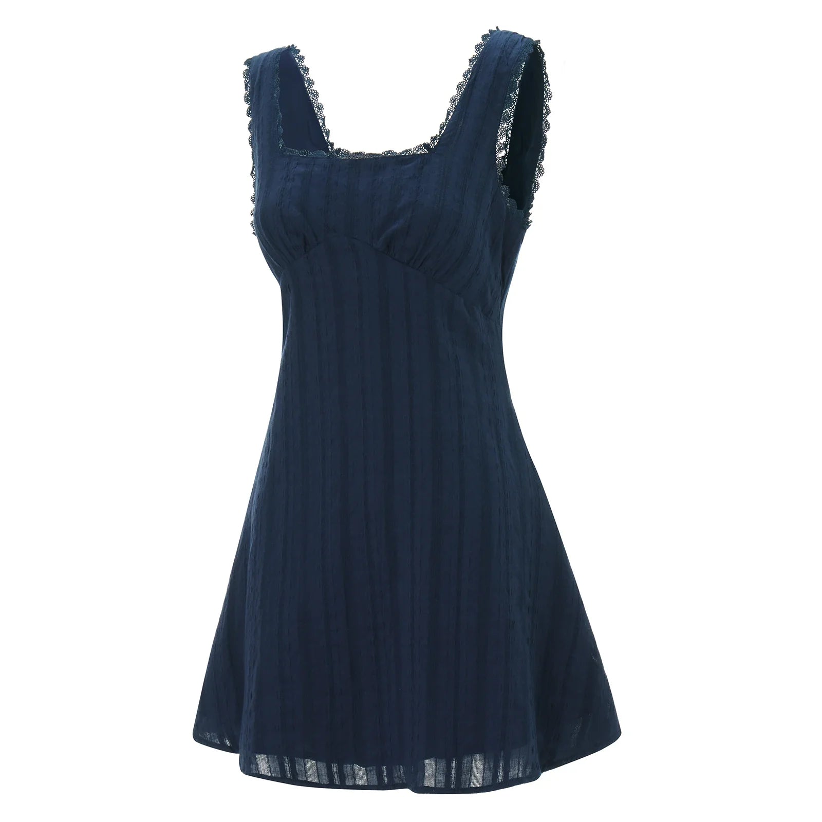 Women Summer White Short Dress Sleeveless Square Neck Lace Trim A-line Tank Dress Bohemian Casual Chic Dresses