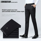 Top Grade Flat Waist Milk Shreds Business New Brand Casual Office Fashion Long Straight Pants Men Trousers Mens Clothes 2025