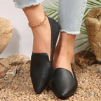 Women's Shoes PU Leather Loafers Ballet Flats Pointed Toe Barefoot Slip-on Casual Low Heel Fashion Stone Pattern Woman Flat Shoe