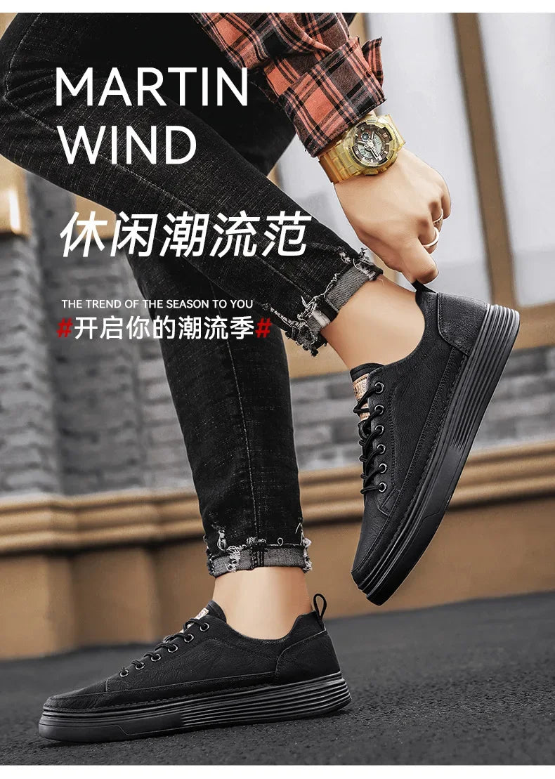 New Brand Men's Casual Leather Shoes Male Sneakers Comfortable Flat Shoes High End Fashion Lace Up Shoes for Men Tenis Masculino