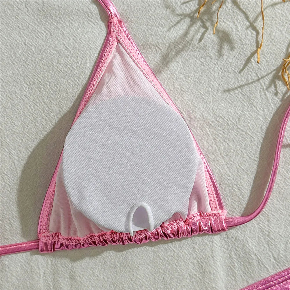 Gold Micro Thong String 3 Piece Bikini Set Damen Halter Swimwear Skirts Cover Ups Sexy Swimsuit Women 2025 Bathing Suit Bikinis