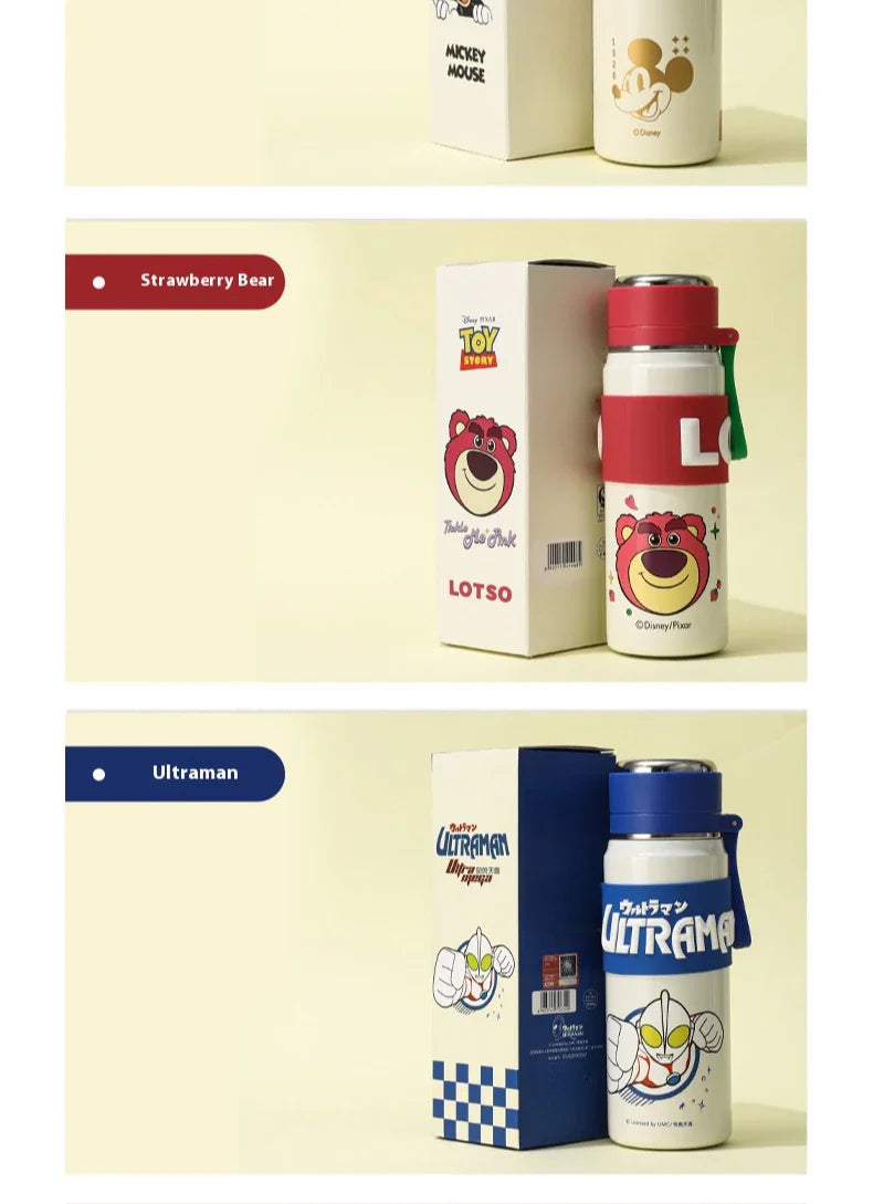 Disney Bullet Thermos Cup 500ML Stainless Steel 316 Children's Vacuum Flask Cartoon Students Special Rope Insulated Water Bottle